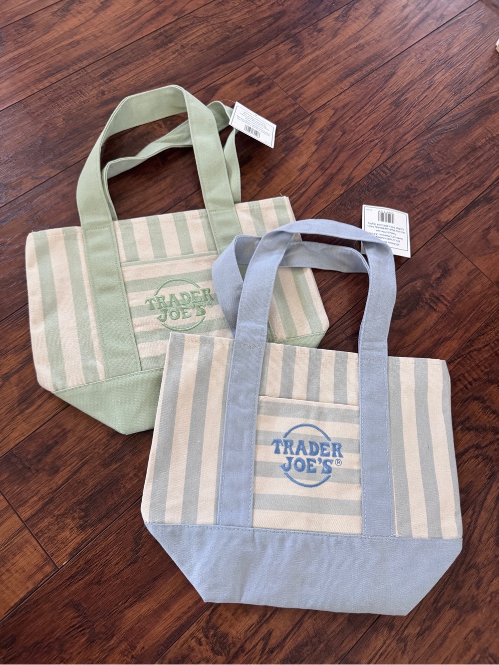 Trader Joe's Striped Mini Canvas Tote - Light Blue and Green